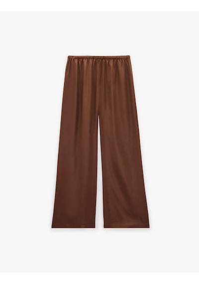 Koton Beli Bağlamalı Geniş Paça Saten Pantolon Kahverengi 6sak40087ew Kahve