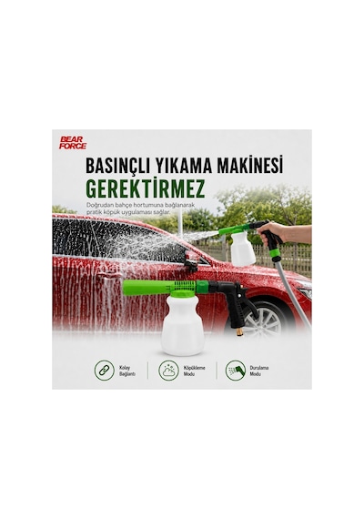 Robeve Bear Force 1000 Ml Bahçe Hortumuna Takılan Köpük Tabancası Oto Yıkama Köpük Aparatı Köpükleme Ve Durulama Modlu 1/2 Standart Hortum Uyumlu Araç, Motosiklet, Bisiklet Ve Bahçe Temizliği