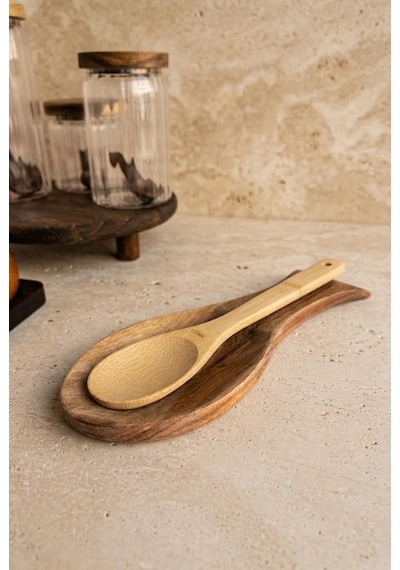 Akasya Ahşap Kaşık Altlığı 27x11.5 Cm - Tezgah Üstü Ve Ocak Yanı Kirli Kaşıklık
