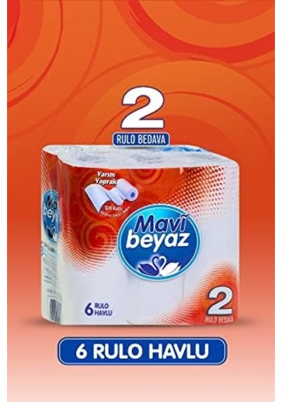 Mavi Beyaz Çift Kat Havlu, 6'lı