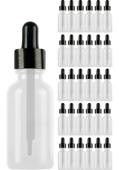 Afracam Şeffaf 50 Ml Kapaklı Dropper Damlalık Cam Şişe 30 Adet Siyah