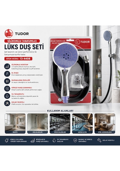 Vakumlu Silikon Lüks Duş Seti 1.5m - Çok Fonksiyonlu Duş Başlığı, 3 Kademe Mafsal Ahşap Renk Yok Uzaktan Kumanda