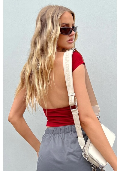 Kırmızı Sırt Dekolteli Crop Kadın Bluz Mg1851 Kırmızı