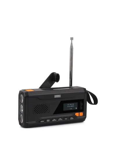 August Mb290b Crank Radyo, Dab/fm/bluetooth, 4500mah Powerbank, Solar & Krank Şarj, Led El Feneri Alarm Saatli Radyolar Siyah