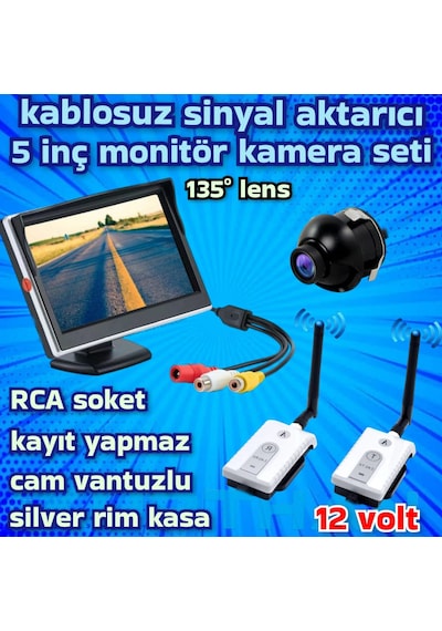 5 İnç Ekran Kablosuz 19 Mm. Mini Kamera 12 Volt Kayıt Yapmaz