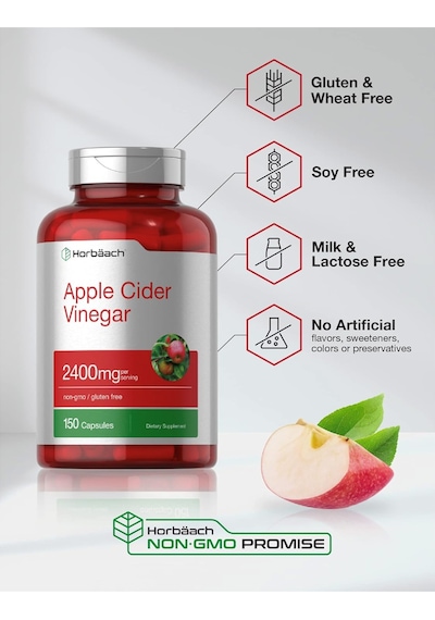 Horbaach Apple Cider Vinegar Capsules 2400mg 150 Count Non-gm...