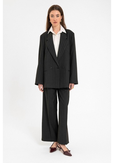 Antioch Kadın Çizgili Oversize Blazer Ceket Siyah