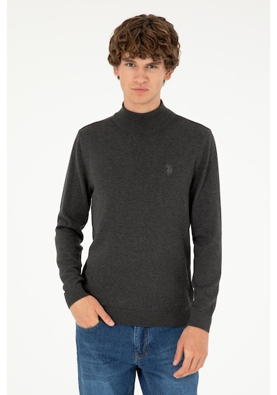 U.S. Polo Assn. Erkek Slim Fit Yarım Boğazlı Antrasit Melanj Basic Kazak 50293499-VR081 U.S. Polo Assn. Erkek Slim Fit Yarım Boğazlı Antrasit Melanj Basic Kazak 50293499-VR081