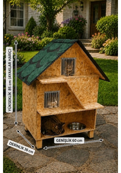 Kedi Evi Kedi Yuvası Kedi Mamalı Su Yalıtımlı 3 Katlı