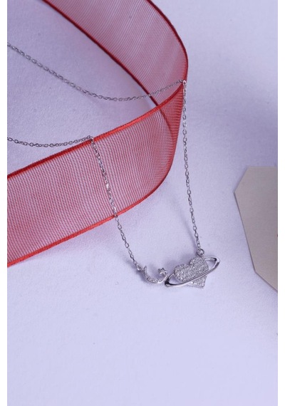 Innuendo Jewelry 925 Ayar Gümüş Taşlı Kalp Universe Kolye Gümüş
