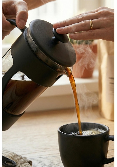 350 Ml Borosilikat Cam French Press & Siyah Modern Kahve Ve Bitki
