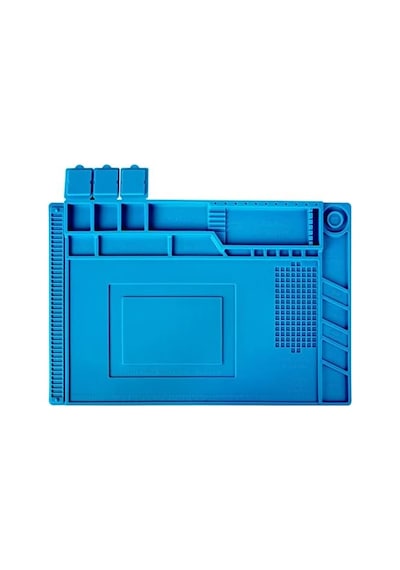 S160 Isıya Dayanıklı Manyetik Silikon Tamir Pedi Mıknatıslı Saklama Bölmeli - 45x30cm Mavi