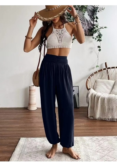 Valensdesign Kadın Yüksel Bel Yoğun Büzgü Detaylı Aerobin Pantolon Lacivert