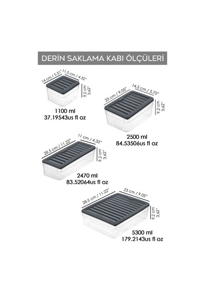 24'lü Buzdolabı Organizer Set Düzenleyici Saklama Kabı Derin Ve Sığ Mikrodalga Difriz Kabı Antrasit