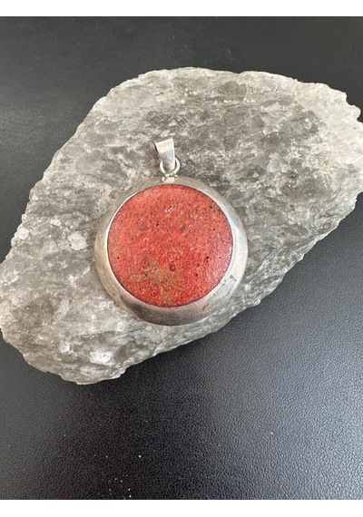 Doğal Mercan Taşlı Gümüş Kolye Ucu 925 Ayar 12,28 Gram