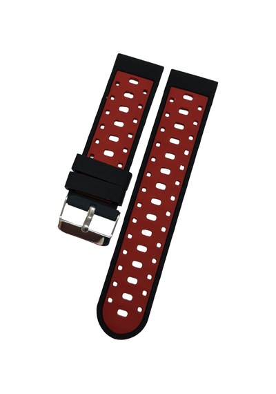 Akıllı Saat İçin 22mm Kırmızı Desenli Siyah Silikon Saat Kordonu 11111