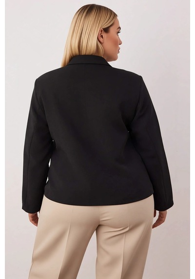 Benerly Kadın Bisiklet Yaka Düz Desen Standart Kol Ceket %91 Polyester %9 Siyah