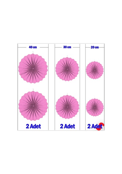 Kağıt Yelpaze Süs, 6 Adetli Set, Pembe 0  -  99