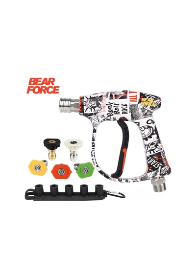 Robeve Bear Force Pop-art Tasarım Araç Yıkama Tabancası 5li Nozzle Set Ve Kemer Klipsli Ile Birlikte Profesyonel Pop-art Tasarım Oto Yıkama Tabancası Bosch Aquatak Uyumlu