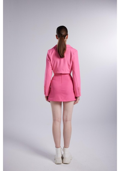 Holly Lolly Vatkalı Atlas Kumaş Crop Model Panky Ceket Pembe