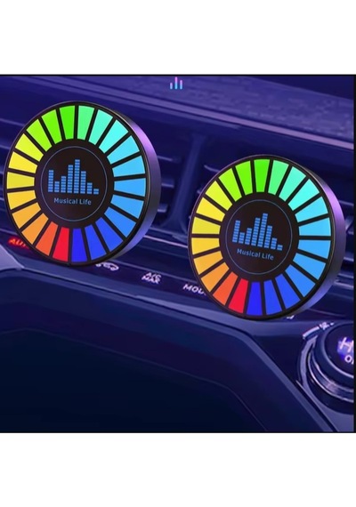 Rgb Sese Müziğe Duyarlı Araç İçi Kokulu Ritim Animasyonlu 22 Ledli Usb Şarjlı Led Yuvarlak Ekolayzer Çok Renkli