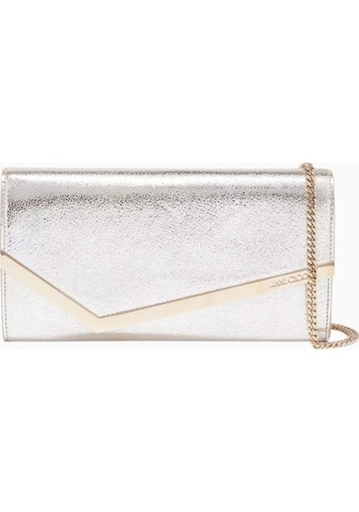 Jimmy Choo Jımmy Choo Emmie Glitter Clutch Çanta, Simli Deri, Zincir Askılı Lüks Gece Tasarımı Gümüş