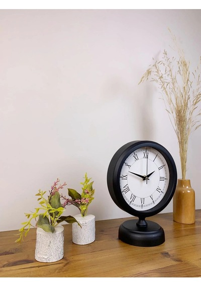 Siyah Metal Retro Masa Saati 25 20 Cm Çok Renkli