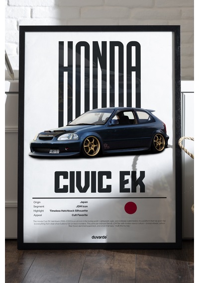 Honda Civic Ek Araba Siyah Ahşap Çerçeveli Poster, Dekoratif Duvar Tablosu