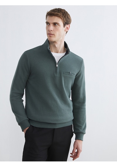 LC Waikiki Lc Waıkıkı Yeşil Fermuarlı Dik Yaka Erkek Sweatshirt