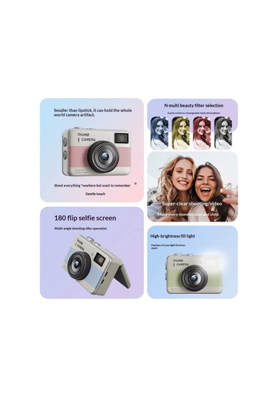 48mp 4k Mini Dijital Fotoğraf Makinesi 2.4'' Döner Selfie Ekranı Otomatik Odaklama Led Flaş Şarj Edilebilir Krem - 913421808