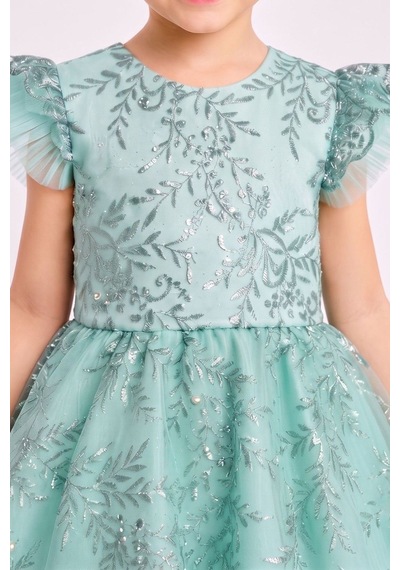 Mnk Baby & Kids Floare Kız Çocuk Abiye Elbise M00850 Mint Yeşili