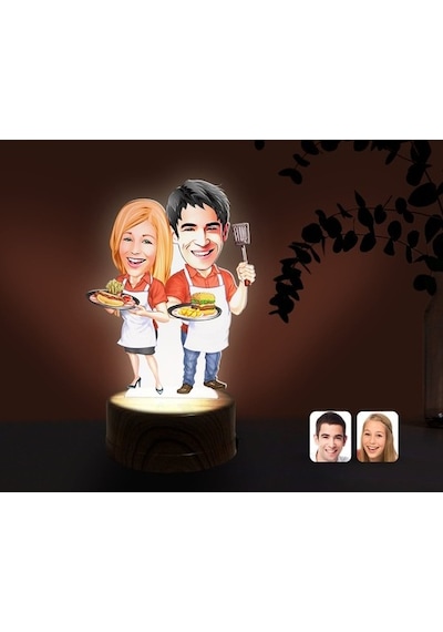 Kişiye Özel Sevgililer Karikatürlü Dekoratif 3D Biblo Led Işıklı (481495593)