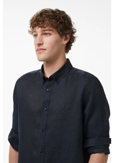 Nautica Erkek Siyah Regular Fit Keten Gömlek-15329