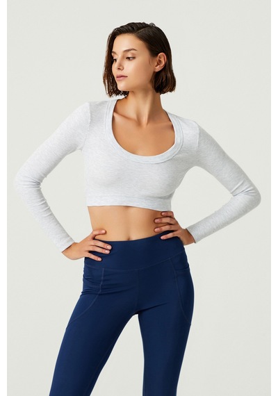 Los Ojos X Melodi Gri Pamuklu Fitilli Uzun Kollu Crop Spor Bluz Long Sleeve Kar Melanj Los Ojos X Melodi Gri Pamuklu Fitilli Uzun Kollu Crop Spor Bluz Long Sleeve Kar Melanj