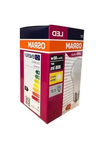 Osram Ledvalue 8.5w E27 Led Ampul 2700k Sıcak Sarı Işık, 806 Lümen, 60w Eşdeğer Enerji Tasarruflu Ampul 10'lu Paket Enerji Sınıfı F 10c