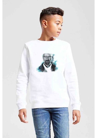 Tshirthane One Breaking Bad 2 Rock Baskılı Unisex Çocuk Beyaz Sweatshirt Beyaz