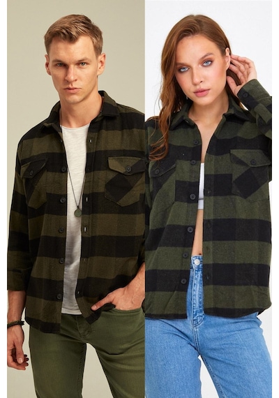 Cool Tarz Unisex Haki Cep Kapaklı Oduncu Gömlek-tekli Fiyat Haki Haki