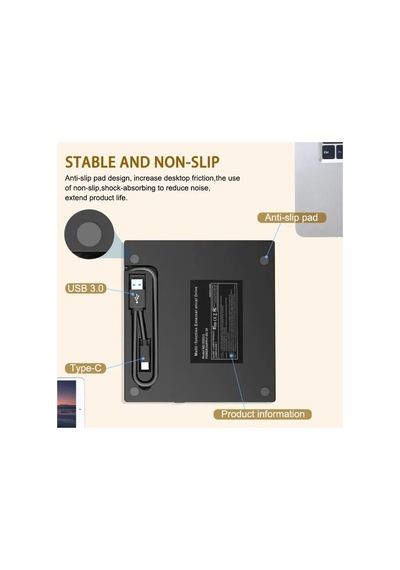 Dvd 3.0 Yazıcı 7 Girişli Usb Tip-c Harici Cd/dvd Sürücü Windows Mac Ve Laptop Fonksiyonlu Uyumlu