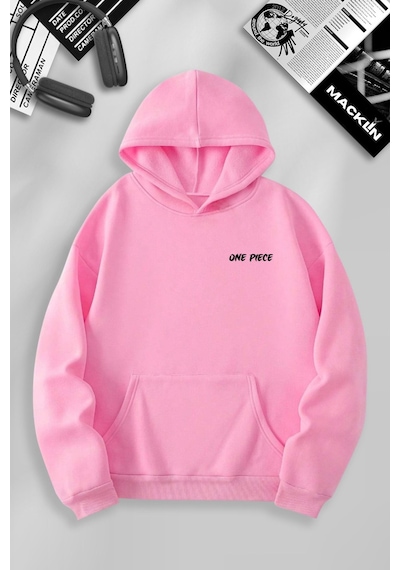 Macklin Unisex Kadın Erkek One Piece Monkey D Luffy Anime Özel Tasarım Baskılı Kapşonlu Sweatshirt Pembe Mck1207 Pembe
