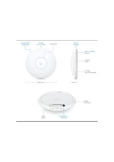 Ubıquıtı Uap-u7-pro, Unifi, Triple Band, 5765mbps, Wifi6, Tavan Tipi, Access Point Poe Adaptör Çıkm