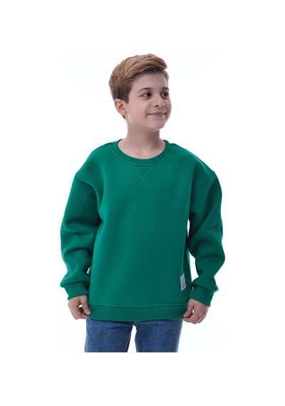 Erkek Çocuk Sweatshirt %100 Pamuk Rahat Kalıp 5-10 Yaş Yeşil