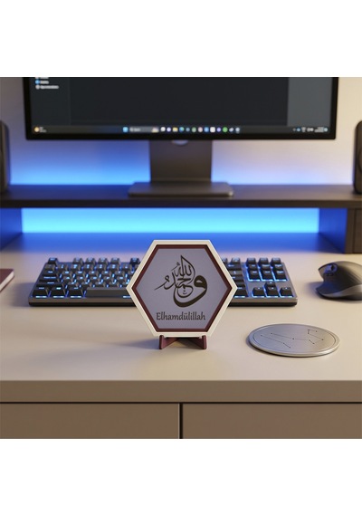 Elhamdülillah Temalı Dekoratif Masaüstü Dekoru, Ofis Ve Ev Ortamına Zarafet Katan Modern Bir Tasarım Ürünü 10x10 Cm, Mor
