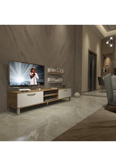 Decoraktiv Eko 4 Mdf Dvd Krom Ayaklı Tv Ünitesi Tv Sehpası Pera - Beyaz