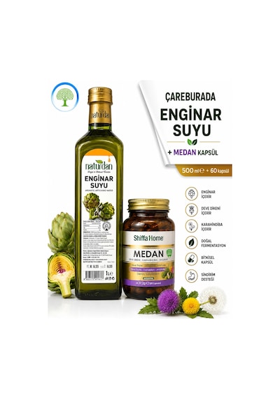 Naturdan Enginar Suyu 1l - Aromatik Su 1000 Ml & Shiffahome Medan 60 Kapsül