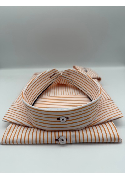 Slim Fit Uzun Kol Premium Çizgili Yaka Düğmeli Hediye Kutulu Erkek Gömlek Fs-004440 - Oranj-3178 Turuncu - Sarı Slim Fit Uzun Kol Premium Çizgili Yaka Düğmeli Hediye Kutulu Erkek Gömlek Fs-004440 - Oranj-3178 Turuncu - Sarı