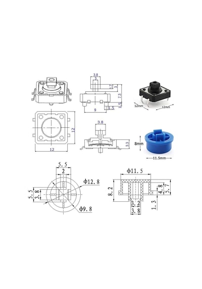 Kutulu 12x12mm 25 Adet Başlıklı Tact Buton Set 4 Pin 5 Renk Dokunmatik Anlık Basmalı Düğme Dvm.101.061