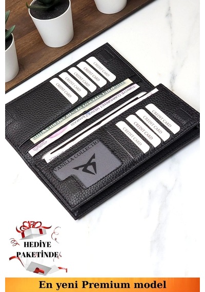Vanilla Collection Telefon Bölmeli Unisex Siyah Cüzdan Mıknatıslı Ve El Bantlı Büyük Paraportföy El Çantası Siyah