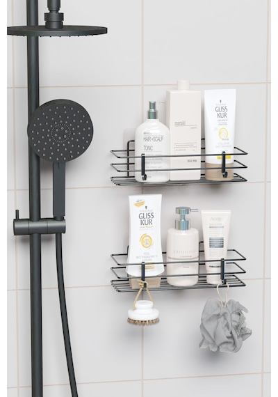 Yapışkanlı 2 Li Set Banyo Rafı Duş Şampuanlık Duvar Düzenleyici Organizer Siyah