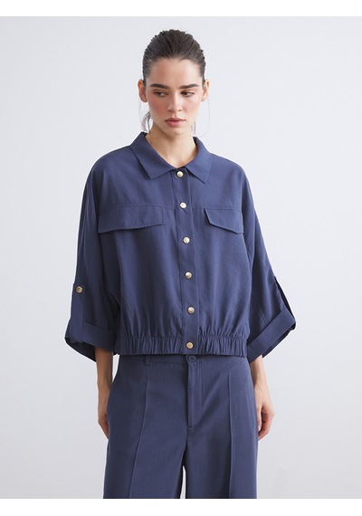 Lcw Vision Lacivert Modal Karışımlı Oversize Kadın Gömlek