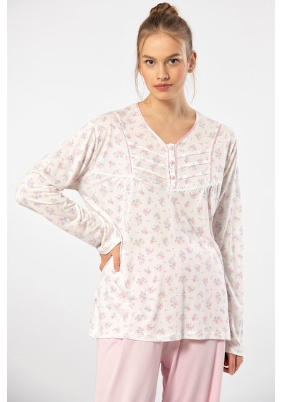 Türen 3366 Kadın Büyük Beden Uzun Kollu Pijama Takım-pembe Pembe